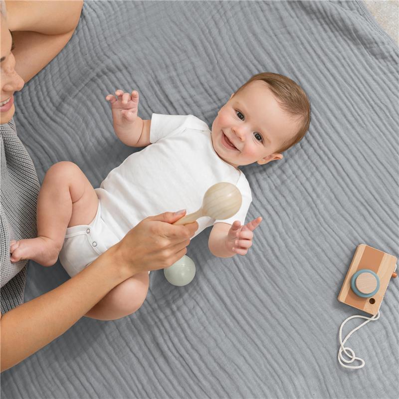 Comfy Cubs Muslin Baby Blanket, Heather Blue Image 6