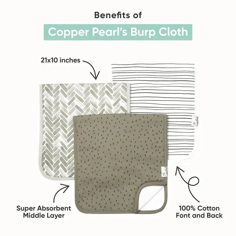 Copper Pearl - Burp Cloth Set 3Pk, White Basics Image 3