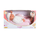 Corolle Dolls Rose 17-inch newborn doll in a white outfit, with pink accessories and a plush blanket in a boxed set.