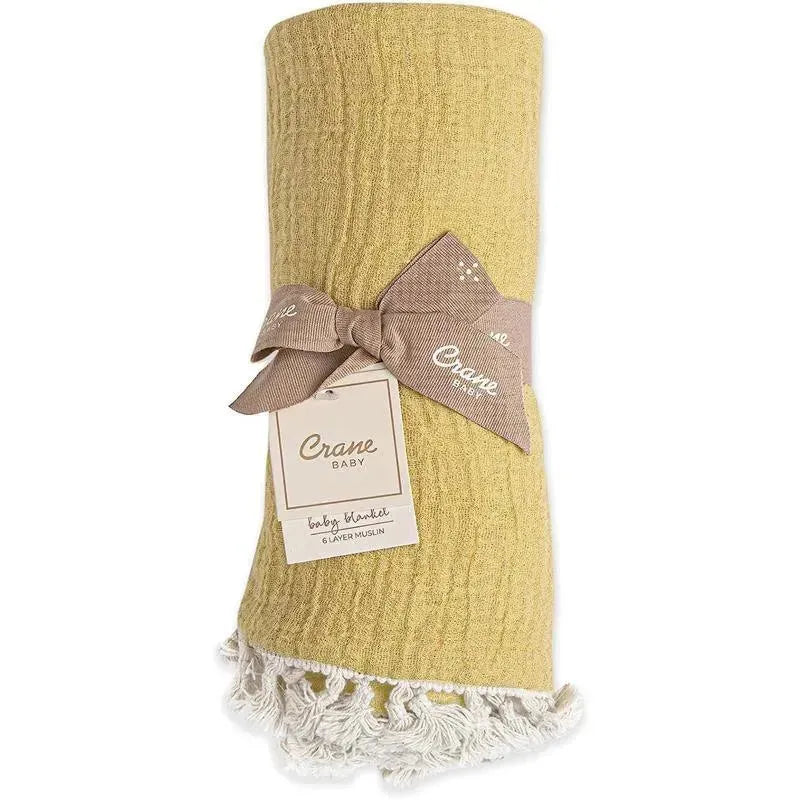 Crane - Baby Muslin Swaddle Blanket, Ochre Image 3