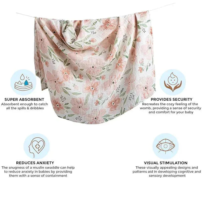 Crane Baby Parker Collection Muslin Swaddle Wraps Floral Print Image 3