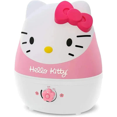 Hello Kitty-themed 1-gallon ultrasonic humidifier with adjustable mist control. Colorful pink and white design.