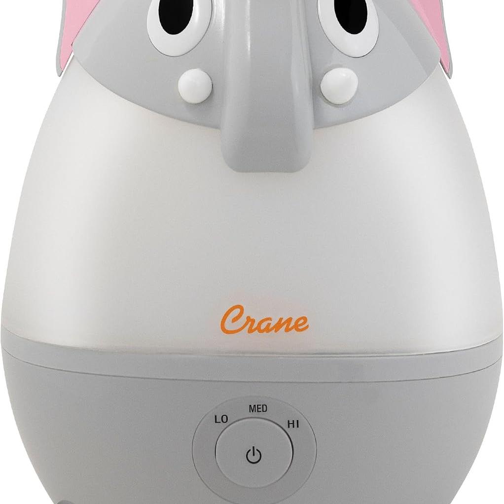 Crane Mini Elephant Ultrasonic Cool Mist Humidifier with LED control dial and friendly elephant design.