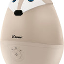 Crane Mini Fox humidifier, 0.5 gallons, with a cute fox design and adjustable mist settings labeled LO, MED, HI.