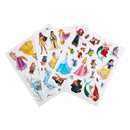 Disney Princess-themed sticker sheets featuring various princess characters and colorful designs from the Crayola Color & Sticker Activity Set.
