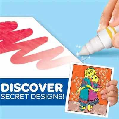 Crayola Color Wonder Coloring Pad & Markers featuring Frozen characters, with a hand revealing secret designs.
