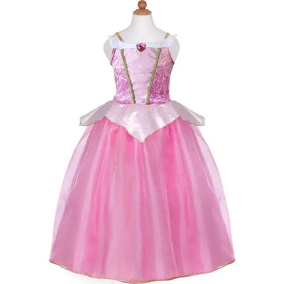 Deluxe Disney Sleeping Cutie Dress in pink, featuring a fitted bodice, layered skirt, and white accents.
