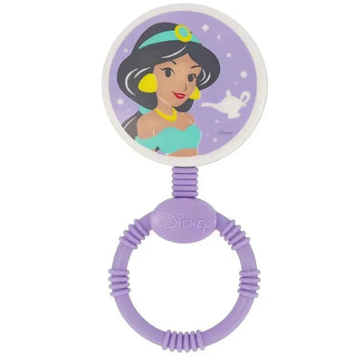 Disney Princess Jasmine character rattle and keyring teether with a purple handle, featuring a colorful graphic of Jasmine.
