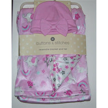 Cudlie - Buttons & Stitches 2Pk Baby Blanket & Cap, Elephant Pink Image 1