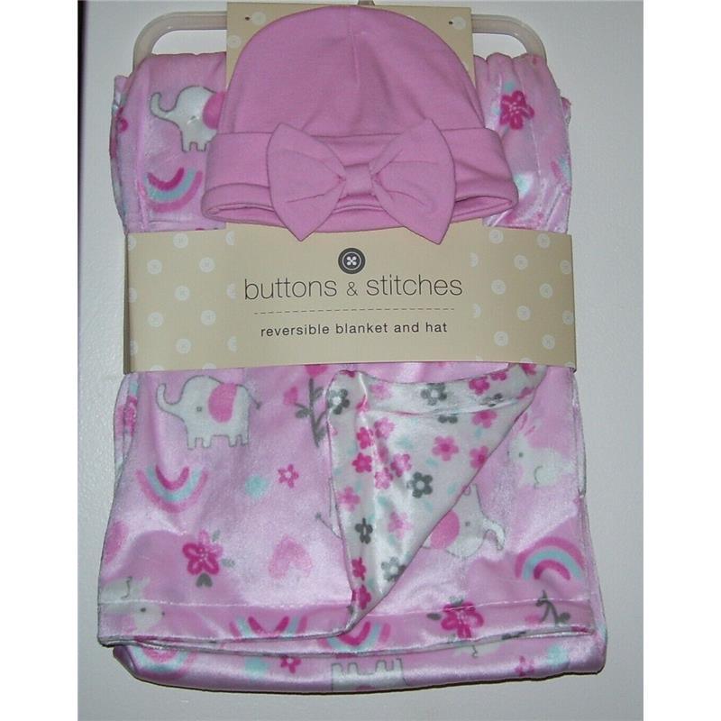 Cudlie - Buttons & Stitches 2Pk Baby Blanket & Cap, Elephant Pink Image 1