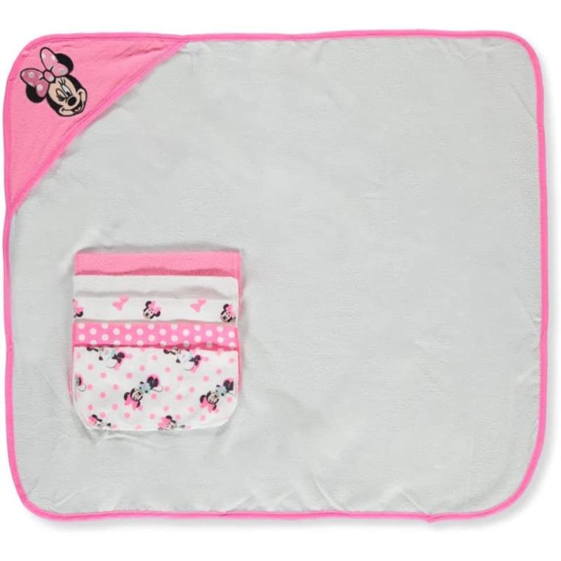 Cudlie - Disney Baby Minnie Mouse Hooded Towel & 5Pk Washcloth Set, Pink Image 2
