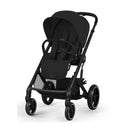Cybex Balios S Lux stroller in Moon Black, featuring a reclining seat, adjustable canopy, and spacious storage basket.