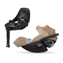 Cybex Balios S Lux + Cloud G Pro travel system featuring a beige infant car seat and a black base with safety features.