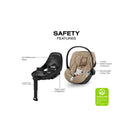 Cybex Balios S Lux + Cloud G Pro Travel System safety features, highlighting anti-rebound base, load leg, and side-impact protection.