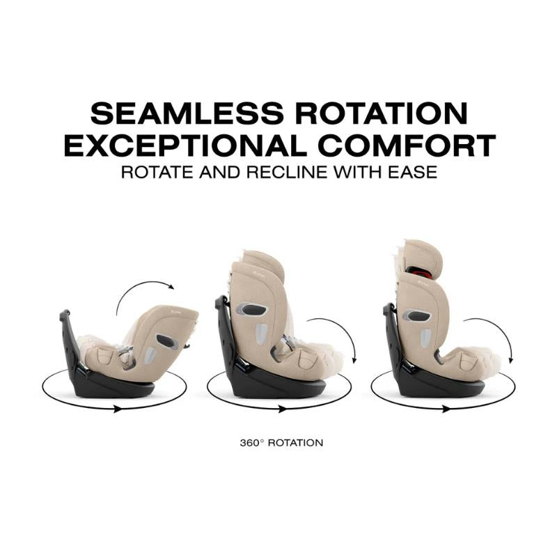 Cybex Callisto T 360 Rotating All-in-One Convertible Car Seat in Cozy Beige, showcasing seamless rotation and comfort features.
