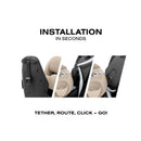 Cybex Callisto T 360 Rotating All-in-One Convertible Car Seat in Cozy Beige, with installation instructions and visible components.