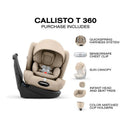 Cybex Callisto T 360 Rotating All-in-One Convertible Car Seat in Cozy Beige with features like a sun canopy and quickspring harness.