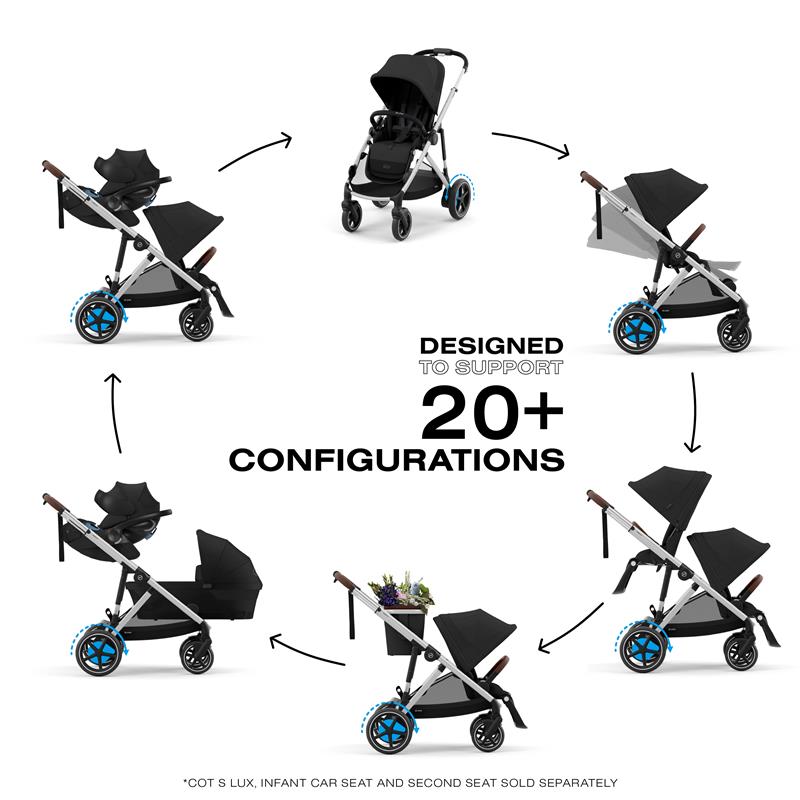 Cybex - Egazelle S Electronic Assist Stroller, Silver Frame With Moon Black Seat Image 2