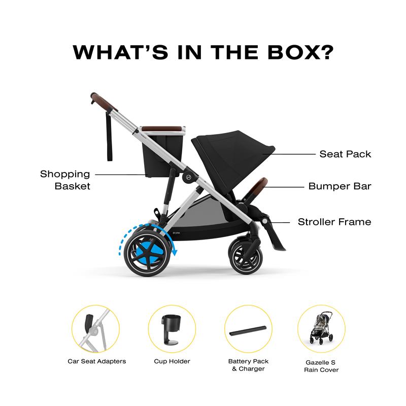 Cybex - Egazelle S Single-to-Double Stroller, Black Frame/Moon Black Image 3