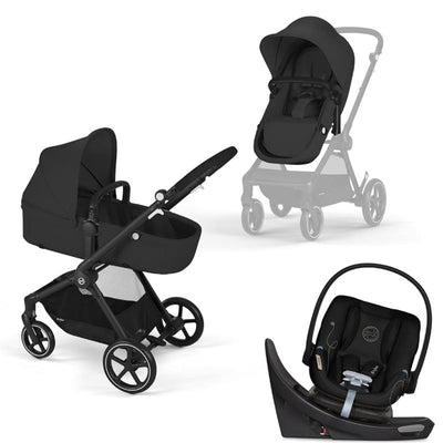 Cybex - Eos 5-In-1 Travel System Stroller Black Frame + Lightweight Aton G Swivel Infant Car Seat With Sensorsafe Moon Black Image 1