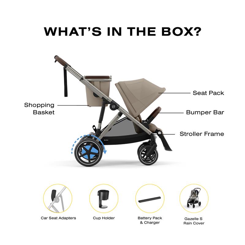 Cybex - Egazelle S Single-to-Double Stroller, Taupe Frame With Almond Beige Seat Image 9