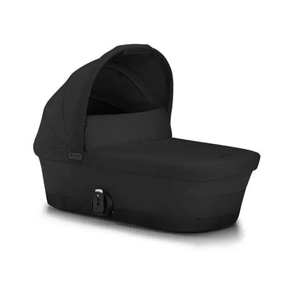 Cybex Gazelle S Cot in Moon Black, featuring a sleek, modern design with a protective canopy and sturdy base.