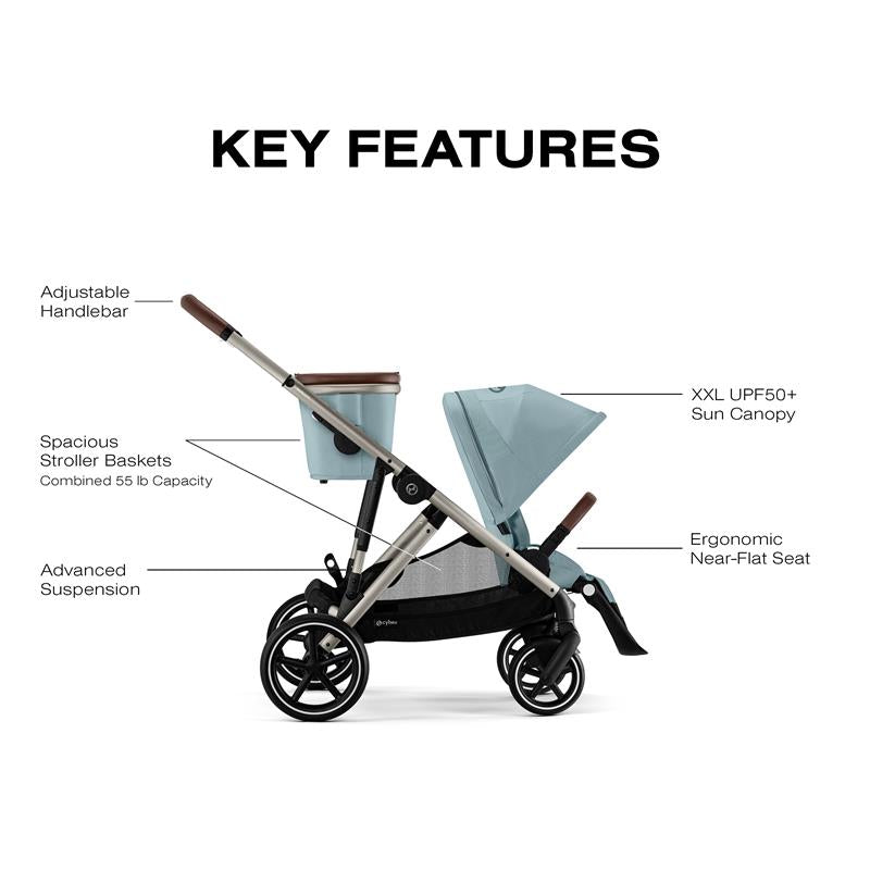 Cybex - Gazelle S 2 Double Stroller Bundle, Sky Blue/Silver Frame Image 5