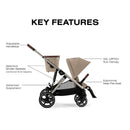 Cybex - Gazelle S 2 Single-to-Double Stroller, Taupe Frame/Almond Beige Image 5