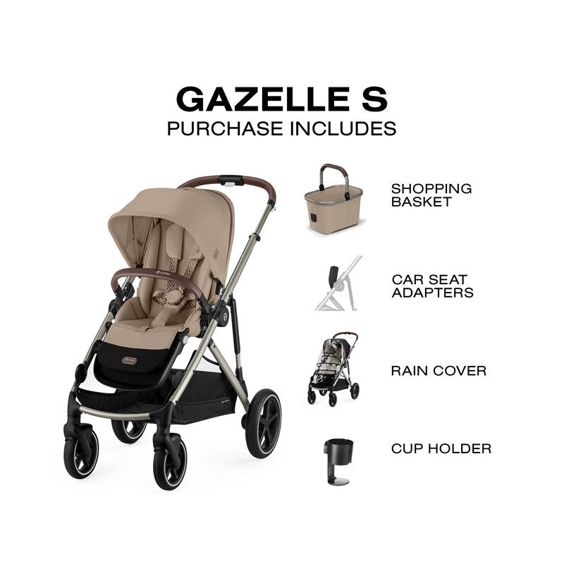 Cybex - Gazelle S 2 Single-to-Double Stroller, Taupe Frame/Almond Beige Image 7