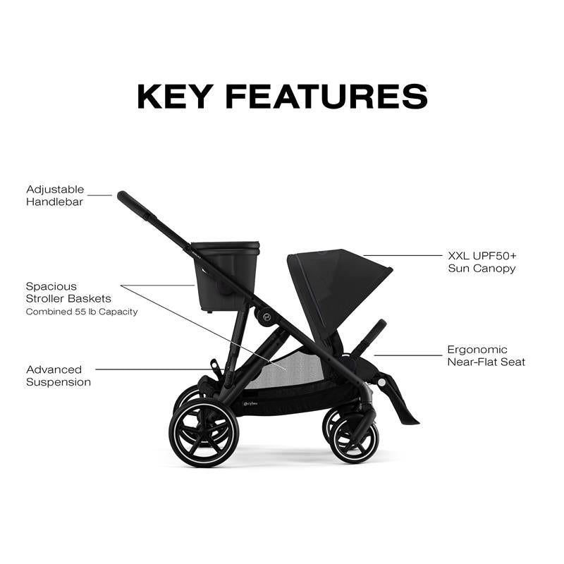 Cybex - Gazelle S 2 Single-to-Double Stroller, Black Frame/Moon Black Image 5