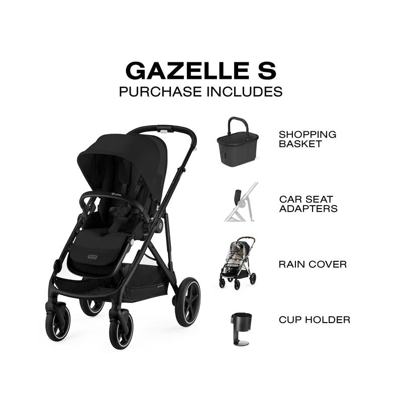 Cybex - Gazelle S 2 Single-to-Double Stroller, Black Frame/Moon Black Image 7