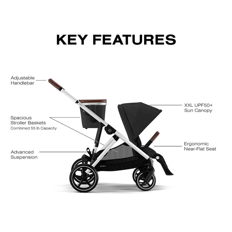 Cybex - Gazelle S 2 Single-to-Double Stroller, Silver Frame/Moon Black Image 5