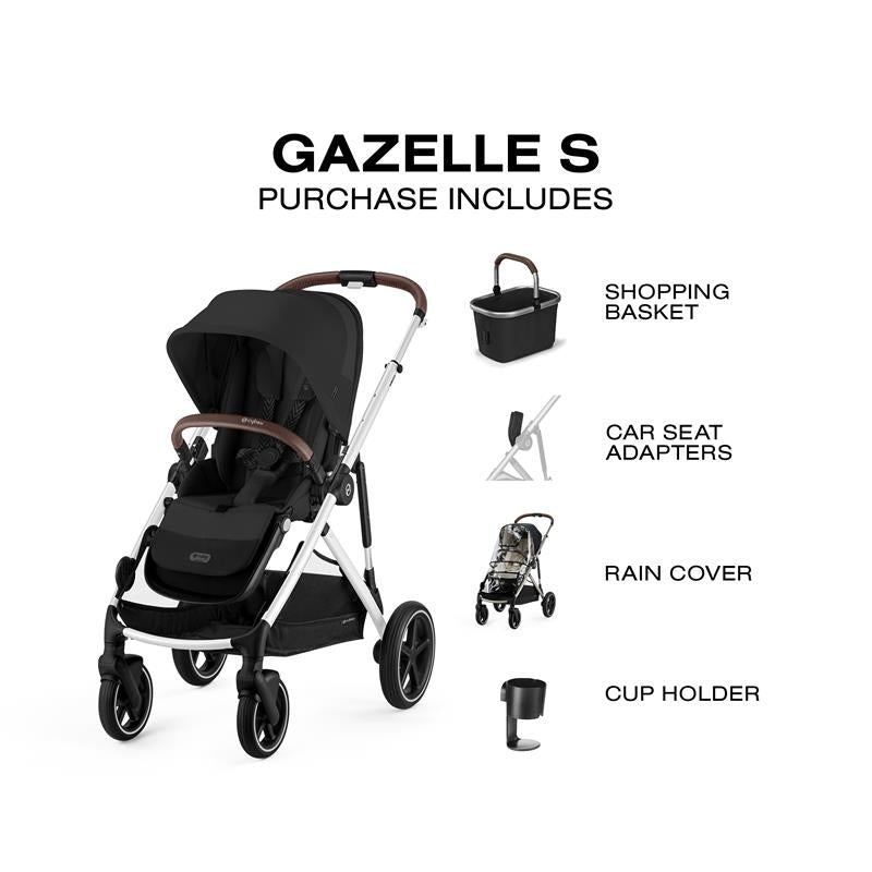 Cybex - Gazelle S 2 Single-to-Double Stroller, Silver Frame/Moon Black Image 7