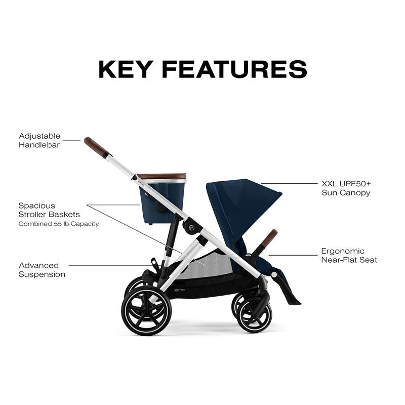 Cybex - Gazelle S 2 Single-to-Double Stroller, Silver Frame/Ocean Blue Image 5