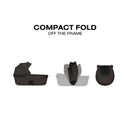 Cybex Gazelle S Cot in chocolate brown, showcasing three views: expanded, partially folded, and fully compact.