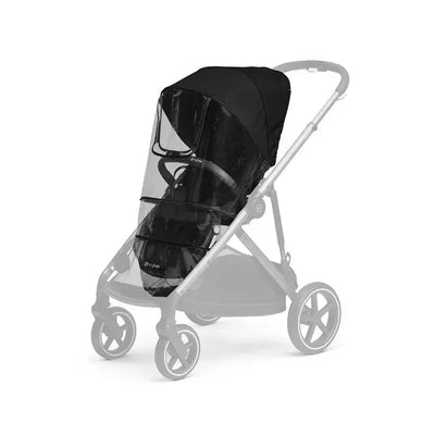 Cybex Gold Gazelle Stroller Rain Cover, black, designed to protect the stroller and child from rain while providing visibility.
