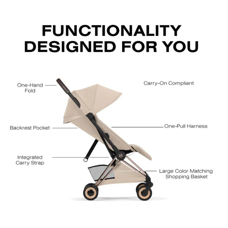 Cybex Platinum Coya Stroller Style Collection, Rose Gold Frame/Cozy Beige Lux Seat Image 3