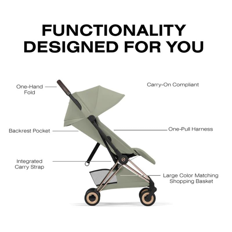 Cybex Platinum Coya Stroller Style Collection, Rose Gold Frame/Sage Green Lux Seat Image 3