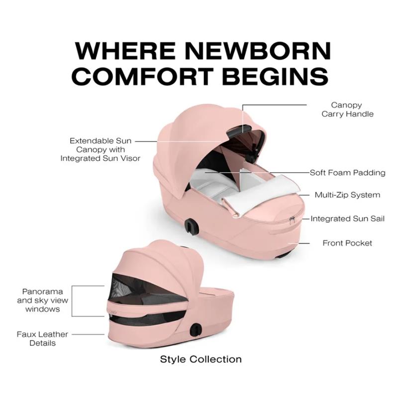 Cybex Priam Fold Carrycot Style Peach Pink Light Image 2