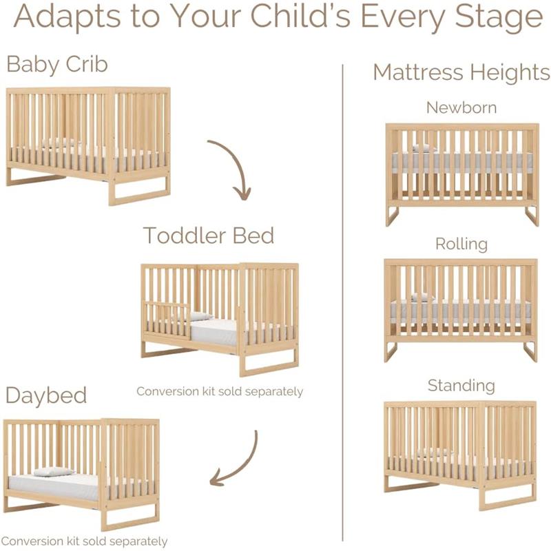 Dadada - Baby’s 3-in-1 Austin Convertible Crib, Natural Image 2