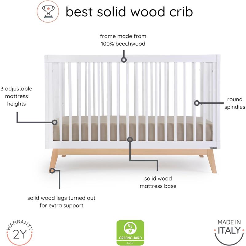 Dadada - Baby Soho 3-in-1 Convertible Crib to Toddler Bed, White/Natural Image 4
