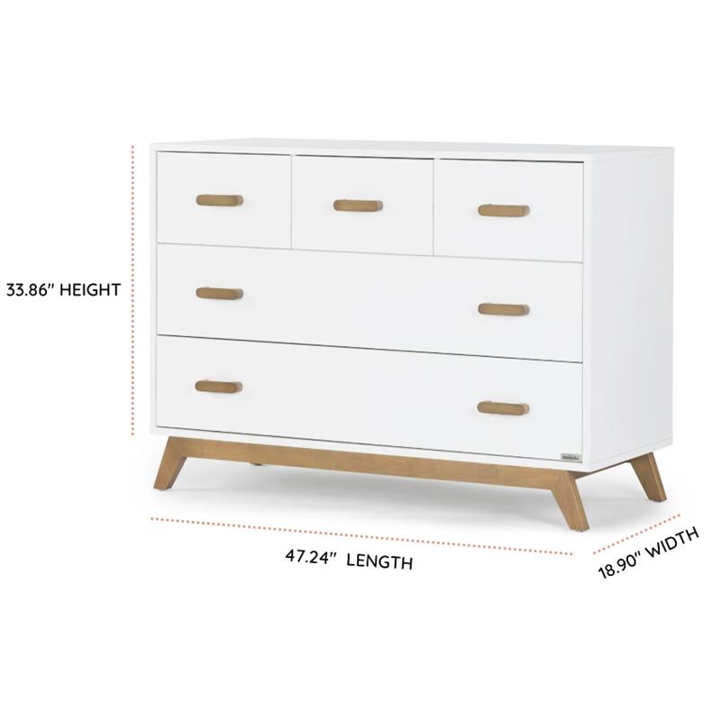 Dadada - Soho 5-Drawer Dresser For Nursery and Bedroom, White/Walnut Image 6