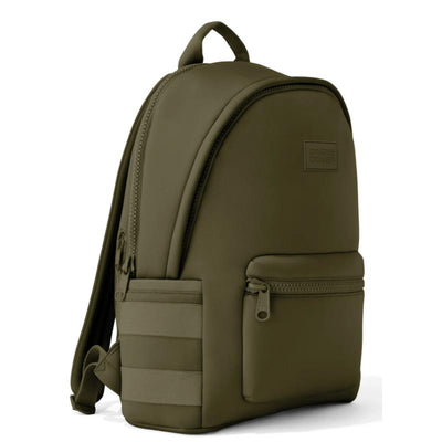 Large dark moss Dagne Dover Dakota Backpack featuring a smooth design, zippered compartments, and side pockets.