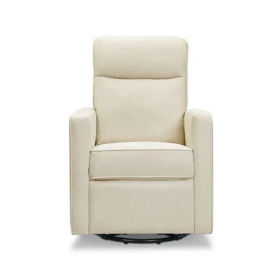 Gabby Pillowback Swivel Glider in natural oak finish, featuring a cushioned seat and backrest for comfort.