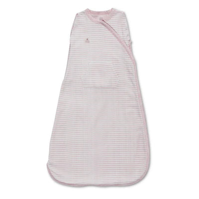 Delta babyGap TrueSleep Sleep Sack in pink stripes, featuring a built-in swaddle and pocket for added comfort.