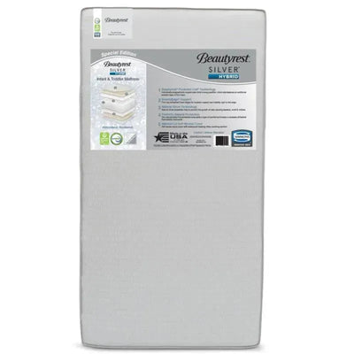 Beautyrest Silver Special Edition Hybrid Crib and Toddler Mattress, featuring pocketed coil technology and a soft cover.