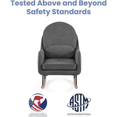 Delta Ella Rocker with Livesmart Evolve fabric, featuring a curved backrest and plush cushions, meets high safety standards.