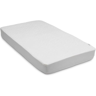 Delta Sertapedic crib mattress pad cover, featuring a textured white surface designed for stain resistance and easy cleaning.