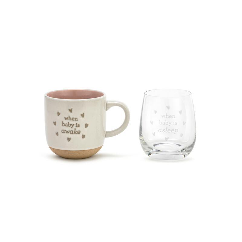 Demdaco - Mug And Wine Glass Set, When Baby Wakes/Sleeps Image 1