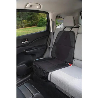 Black Maxi Cosi vehicle seat protector arranged on a car seat, designed to safeguard upholstery from stains and wear.
